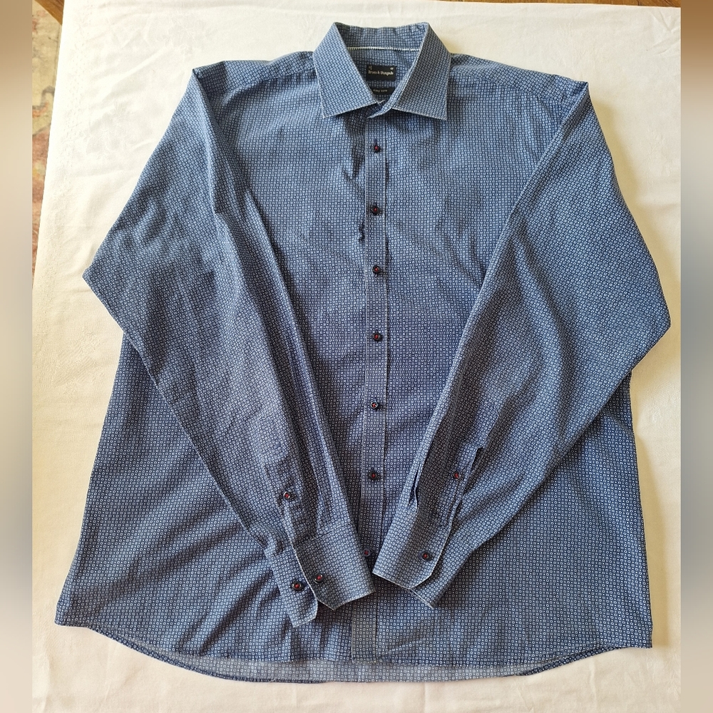 Bruun & Stengade Men's Blue Button Down Shirt Size 17.5 x 44